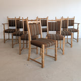 Set of 8 Vintage Danish Henning Kjærnulf-Attributed White Oak Dining Chairs with Original Brown Upholstery