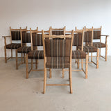 Set of 8 Vintage Danish Henning Kjærnulf-Attributed White Oak Dining Chairs with Original Brown Upholstery