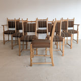 Set of 8 Vintage Danish Henning Kjærnulf-Attributed White Oak Dining Chairs with Original Brown Upholstery