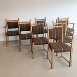 Set of 8 Vintage Danish Henning Kjærnulf-Attributed White Oak Dining Chairs with Original Brown Upholstery