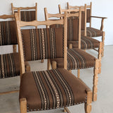 Set of 8 Vintage Danish Henning Kjærnulf-Attributed White Oak Dining Chairs with Original Brown Upholstery