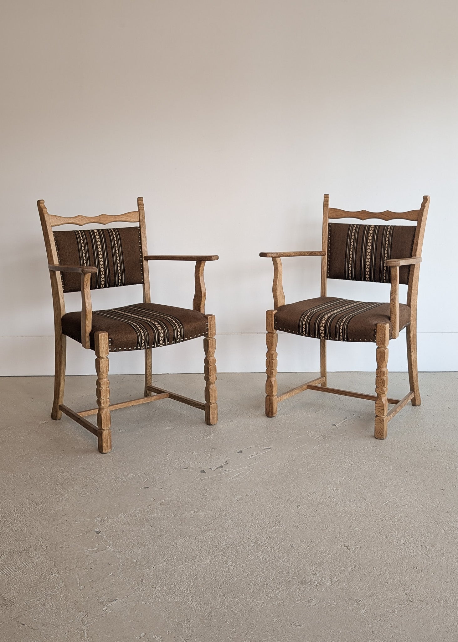Set of 8 Vintage Danish Henning Kjærnulf-Attributed White Oak Dining Chairs with Original Brown Upholstery