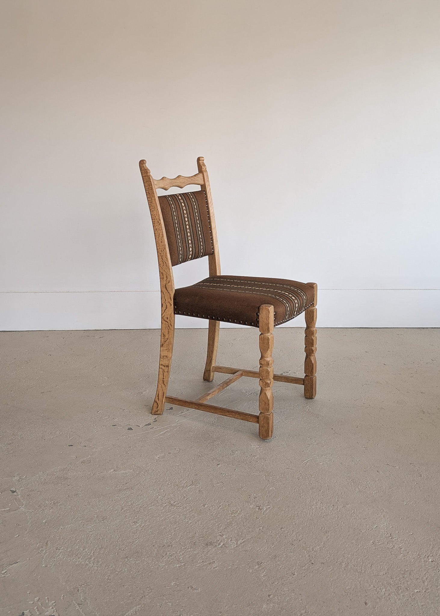 Set of 8 Vintage Danish Henning Kjærnulf-Attributed White Oak Dining Chairs with Original Brown Upholstery