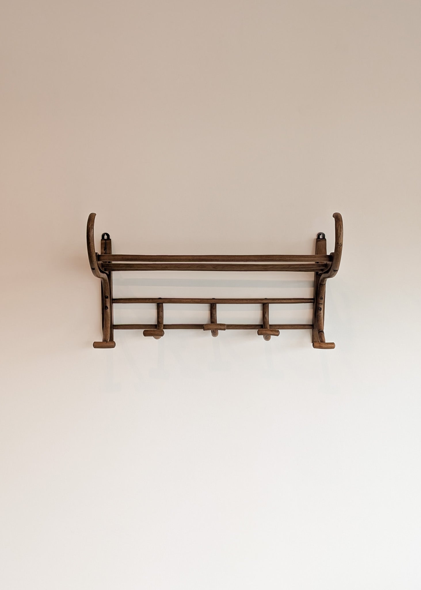 Large Antique Thonet-Style Bentwood Coat Rack with Top Rack