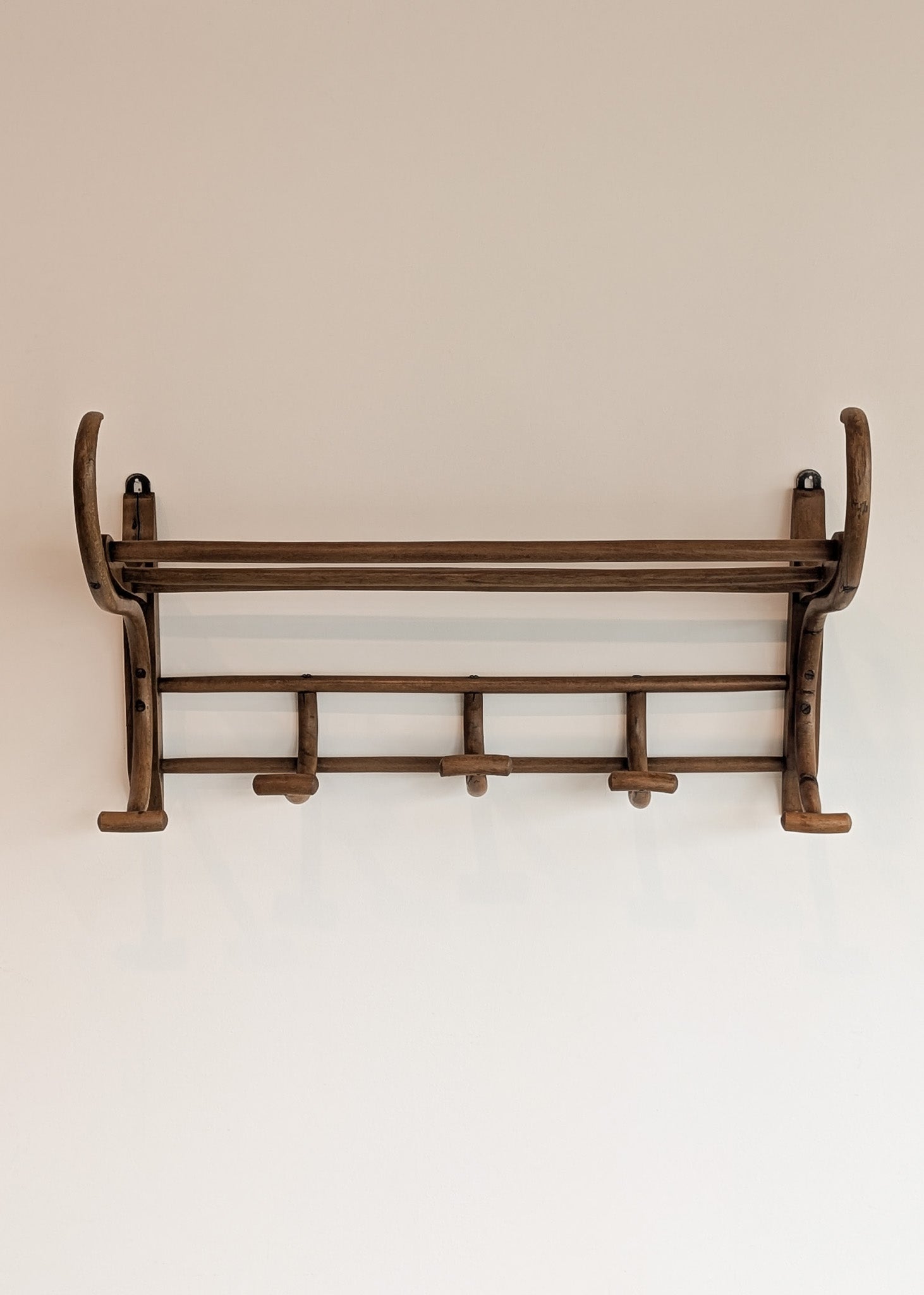 Large Antique Thonet-Style Bentwood Coat Rack with Top Rack