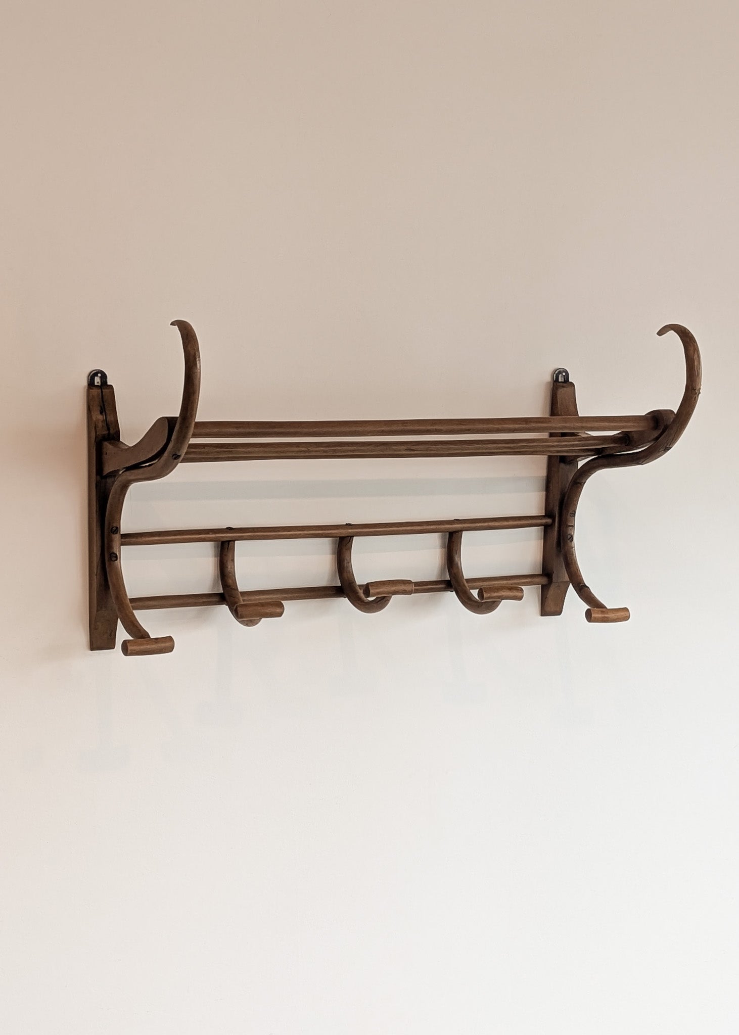 Large Antique Thonet-Style Bentwood Coat Rack with Top Rack