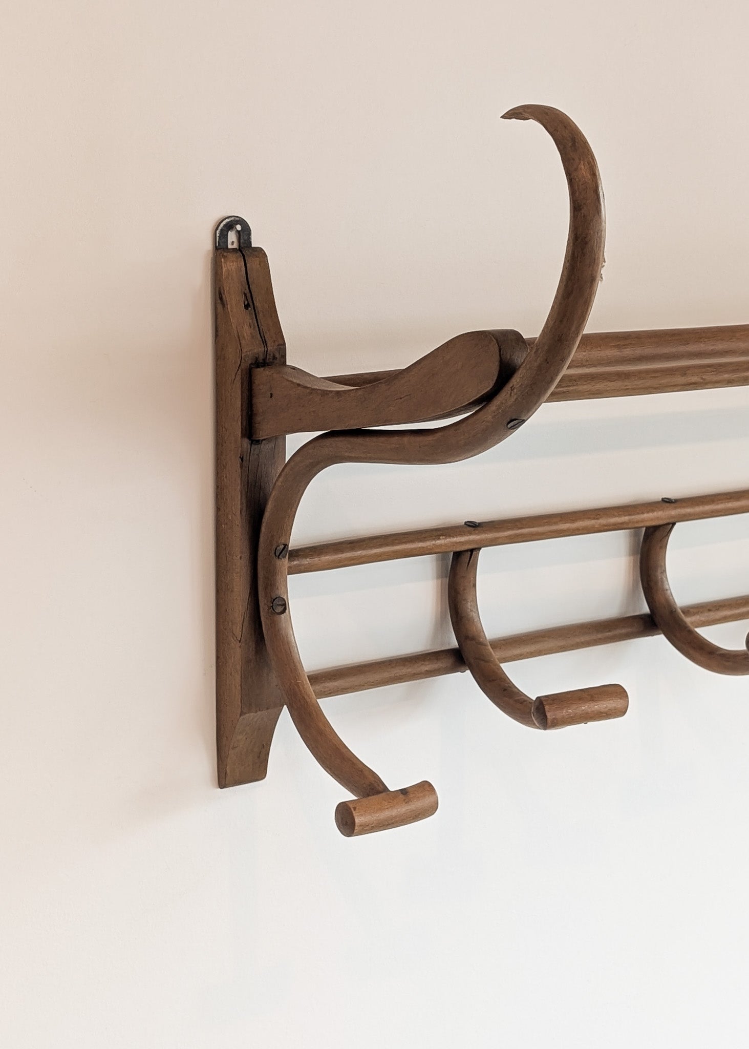 Large Antique Thonet-Style Bentwood Coat Rack with Top Rack