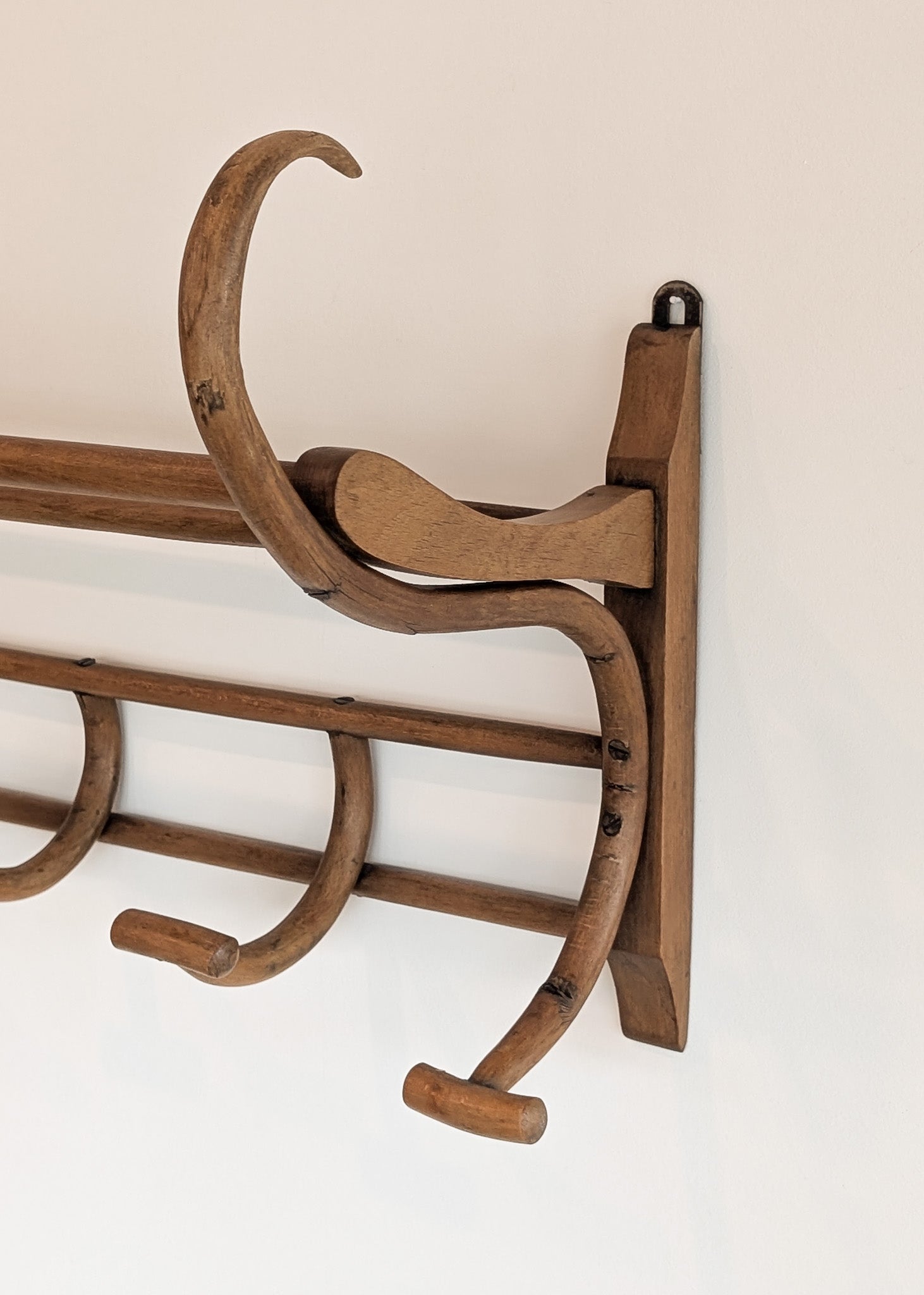 Large Antique Thonet-Style Bentwood Coat Rack with Top Rack