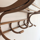 Large Antique Thonet-Style Bentwood Coat Rack with Top Rack