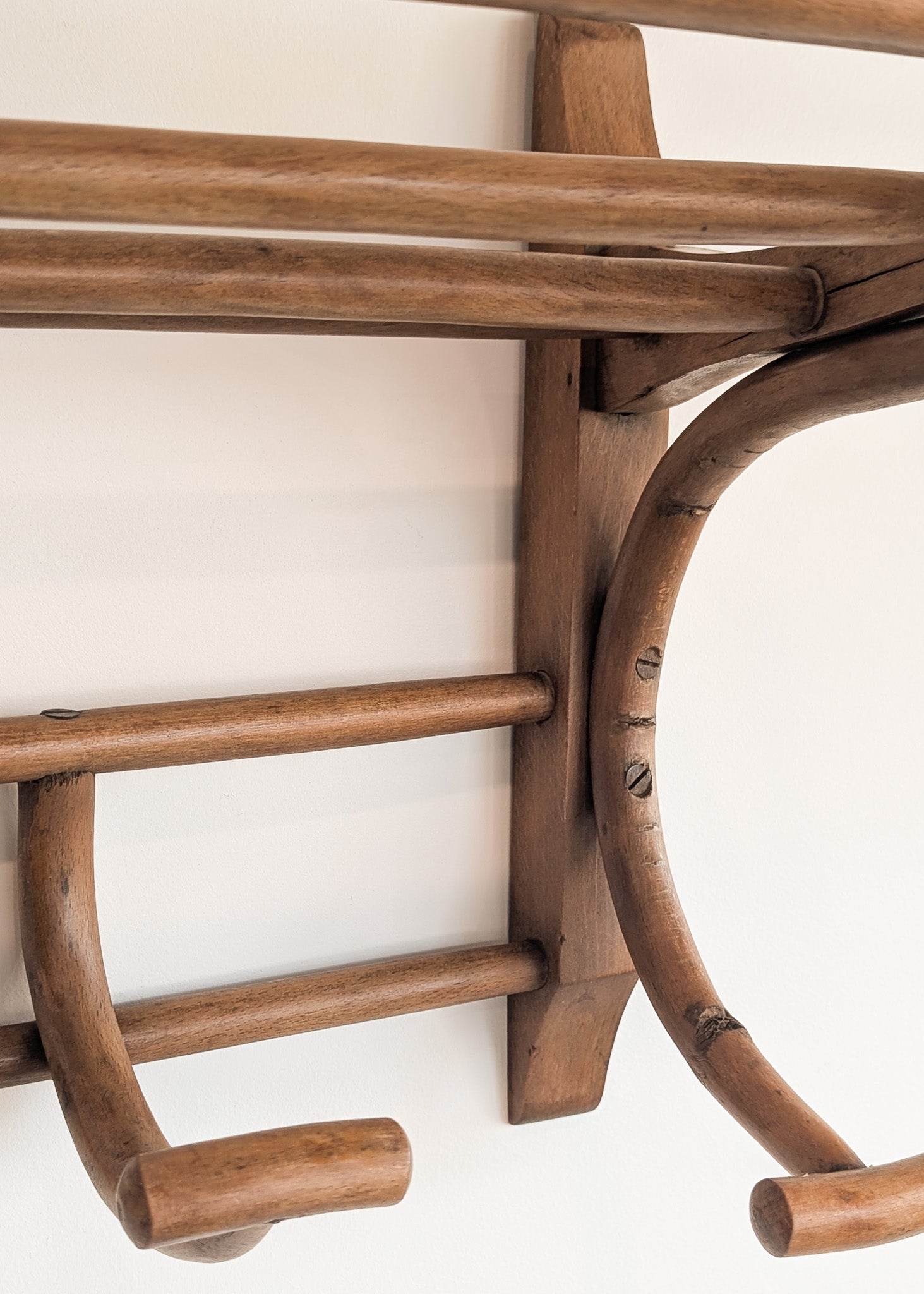 Large Antique Thonet-Style Bentwood Coat Rack with Top Rack