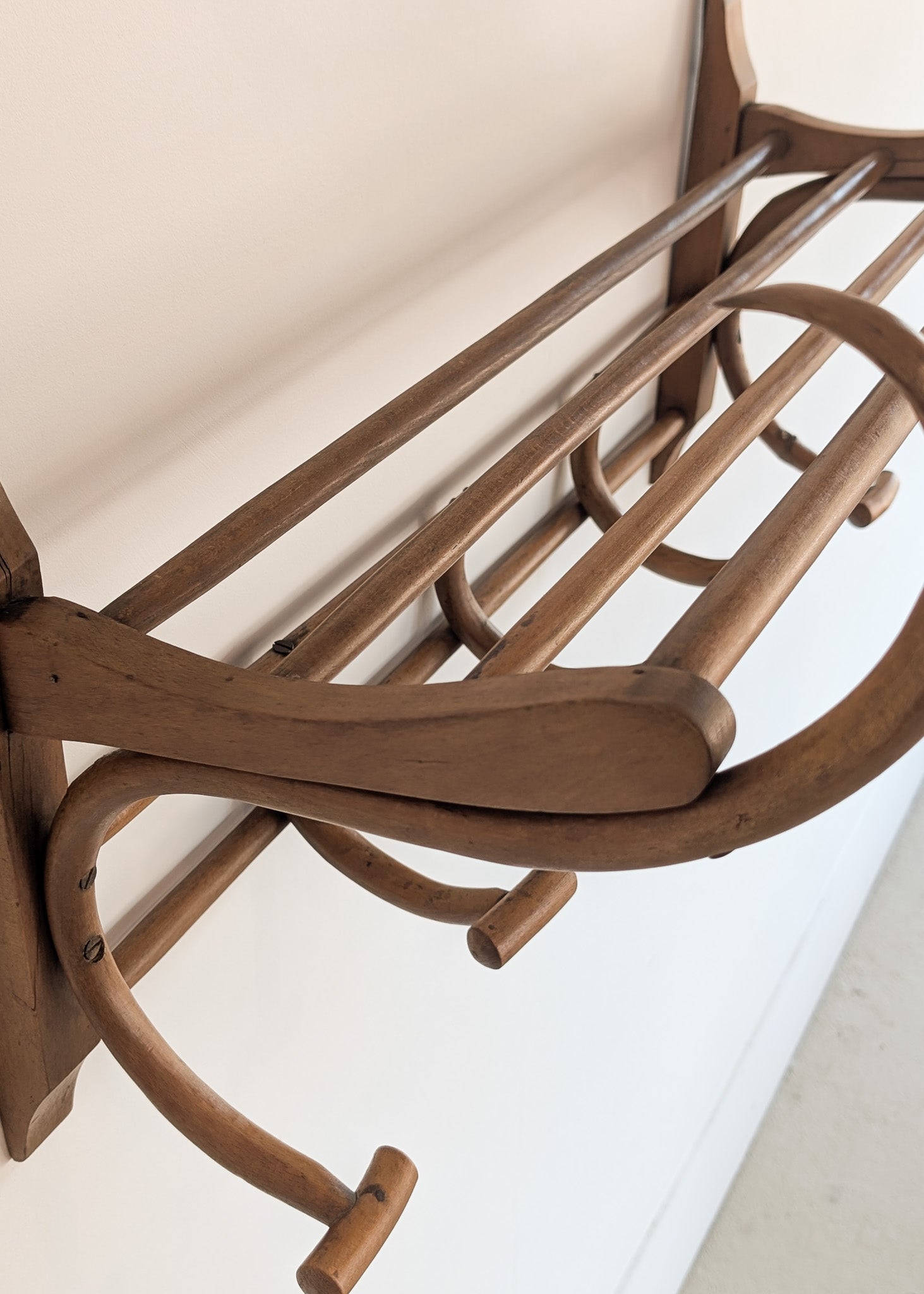 Large Antique Thonet-Style Bentwood Coat Rack with Top Rack