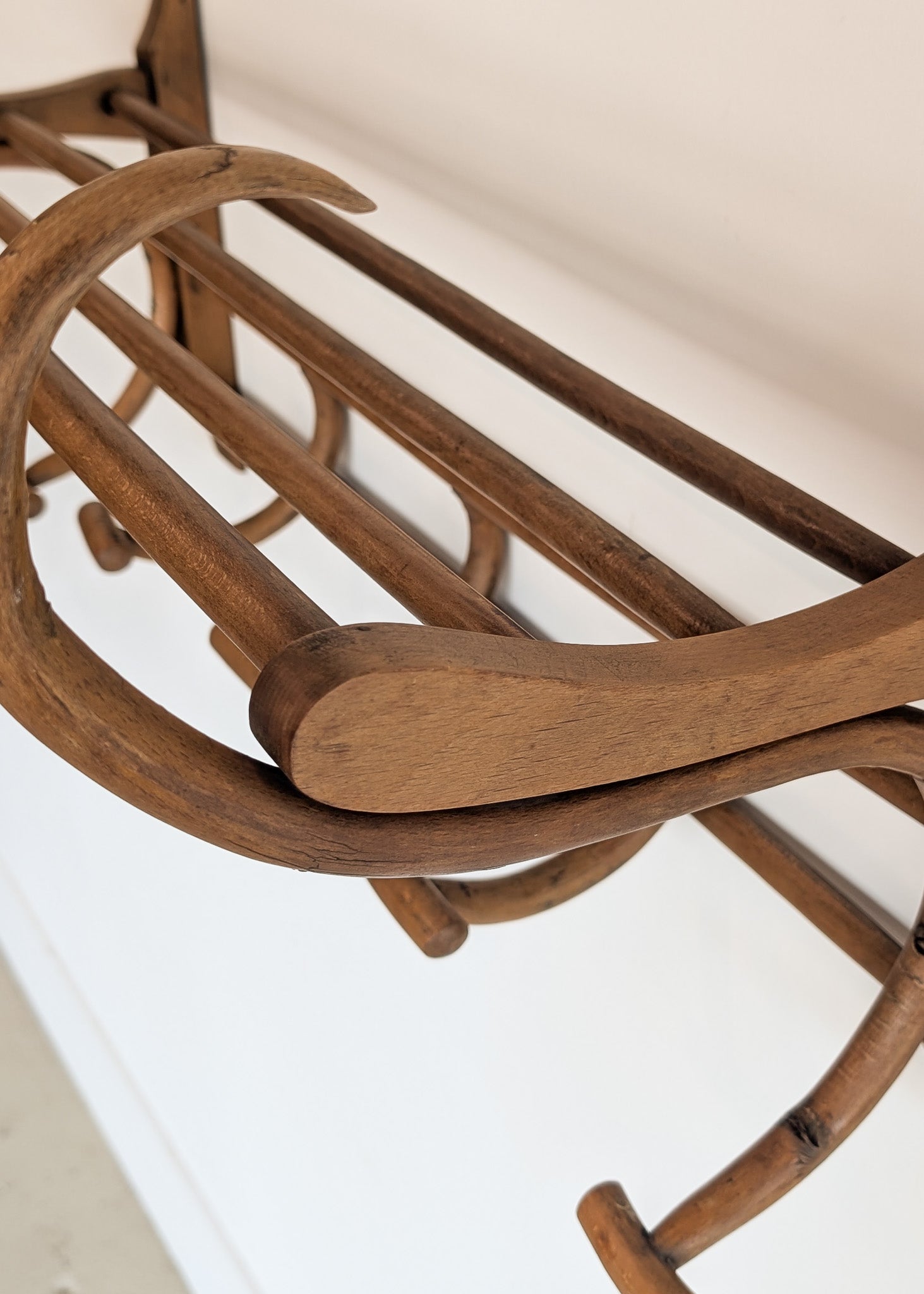 Large Antique Thonet-Style Bentwood Coat Rack with Top Rack