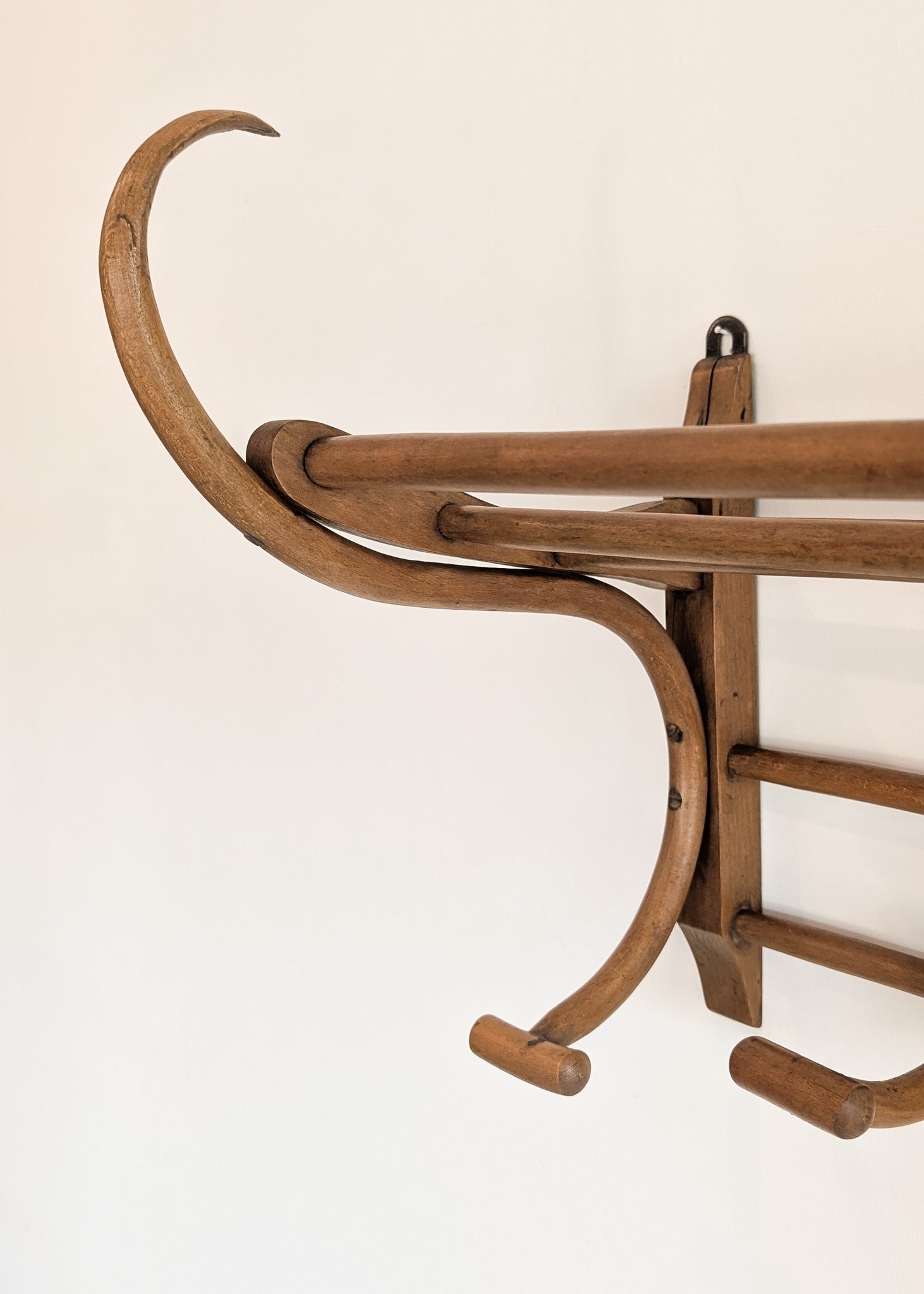 Large Antique Thonet-Style Bentwood Coat Rack with Top Rack