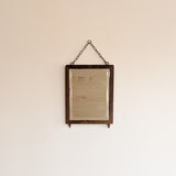 Antique Wooden Mirror with Unique Textural Flora and Fauna Backing and Hanging Chain