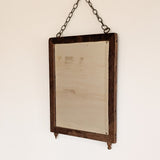 Antique Wooden Mirror with Unique Textural Flora and Fauna Backing and Hanging Chain