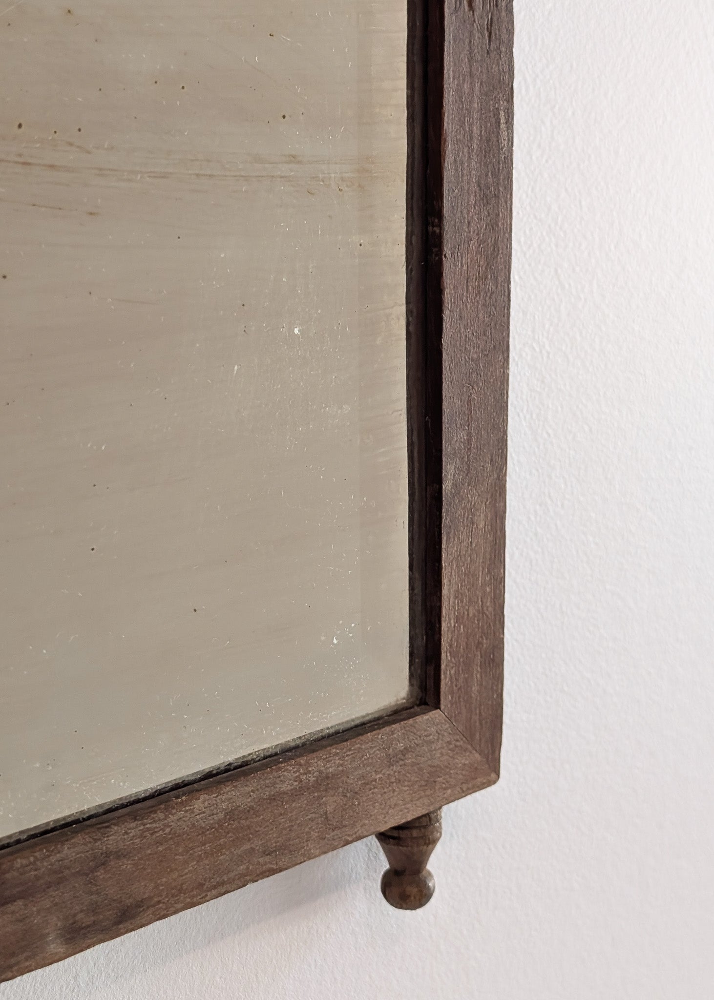 Antique Wooden Mirror with Unique Textural Flora and Fauna Backing and Hanging Chain