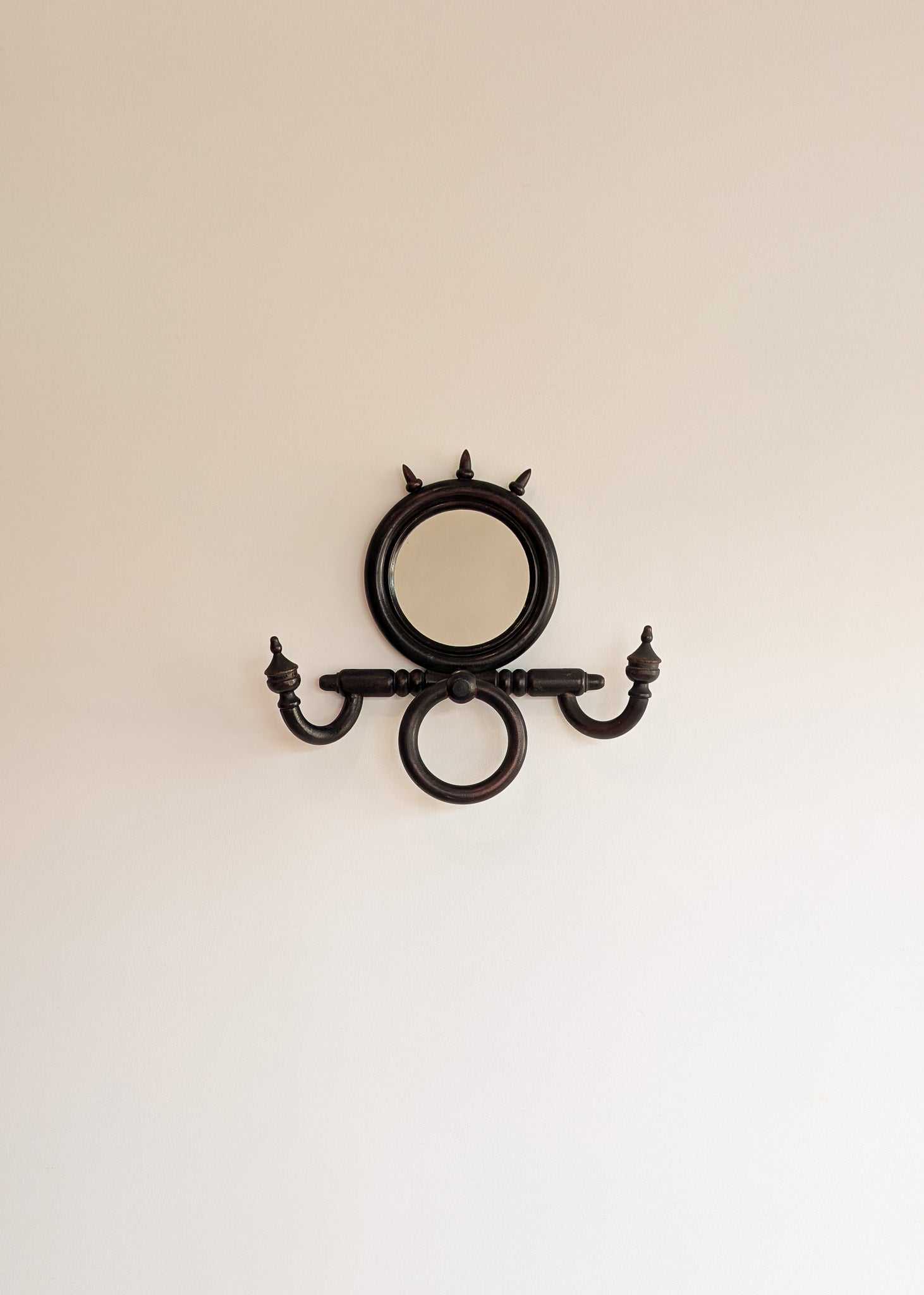 Unique Antique Victorian Gothic Dark Wooden Adjustable Coat Rack with Mirror and Hook