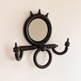 Unique Antique Victorian Gothic Dark Wooden Adjustable Coat Rack with Mirror and Hook
