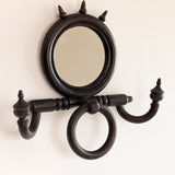 Unique Antique Victorian Gothic Dark Wooden Adjustable Coat Rack with Mirror and Hook