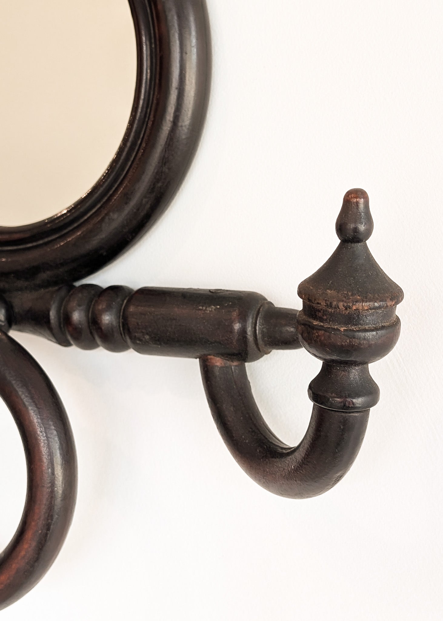 Unique Antique Victorian Gothic Dark Wooden Adjustable Coat Rack with Mirror and Hook