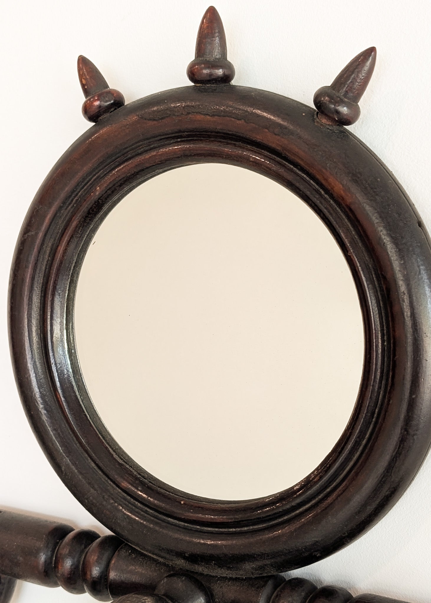 Unique Antique Victorian Gothic Dark Wooden Adjustable Coat Rack with Mirror and Hook