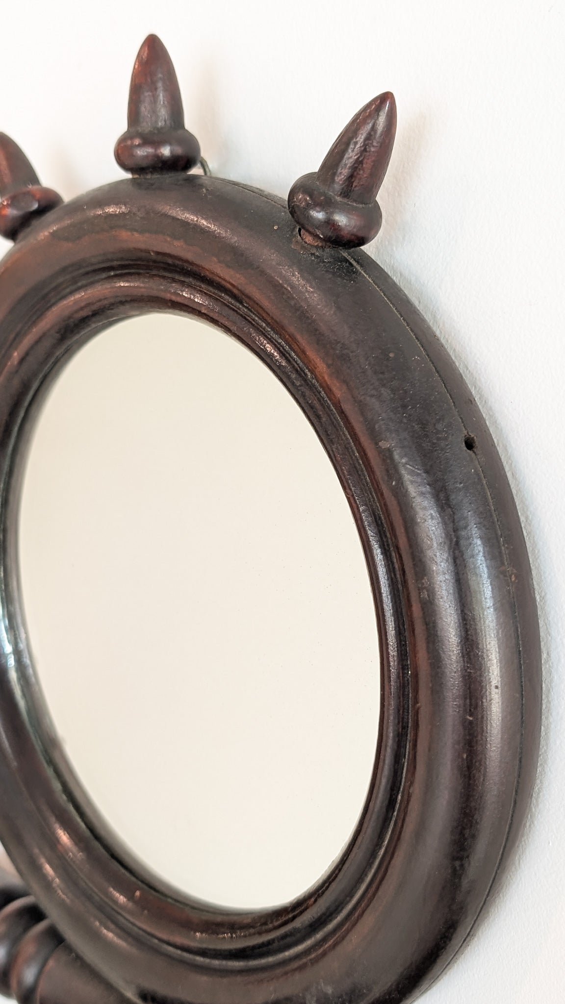 Unique Antique Victorian Gothic Dark Wooden Adjustable Coat Rack with Mirror and Hook