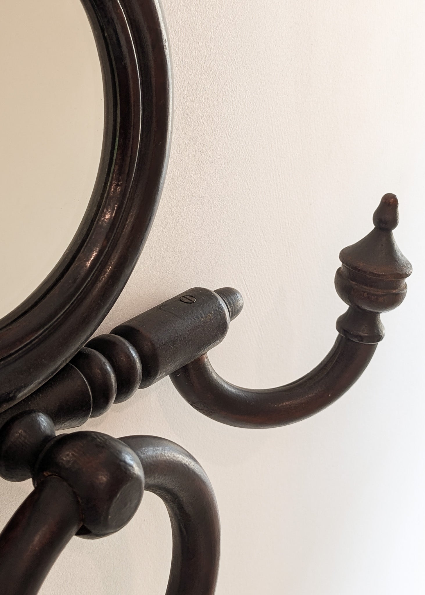 Unique Antique Victorian Gothic Dark Wooden Adjustable Coat Rack with Mirror and Hook