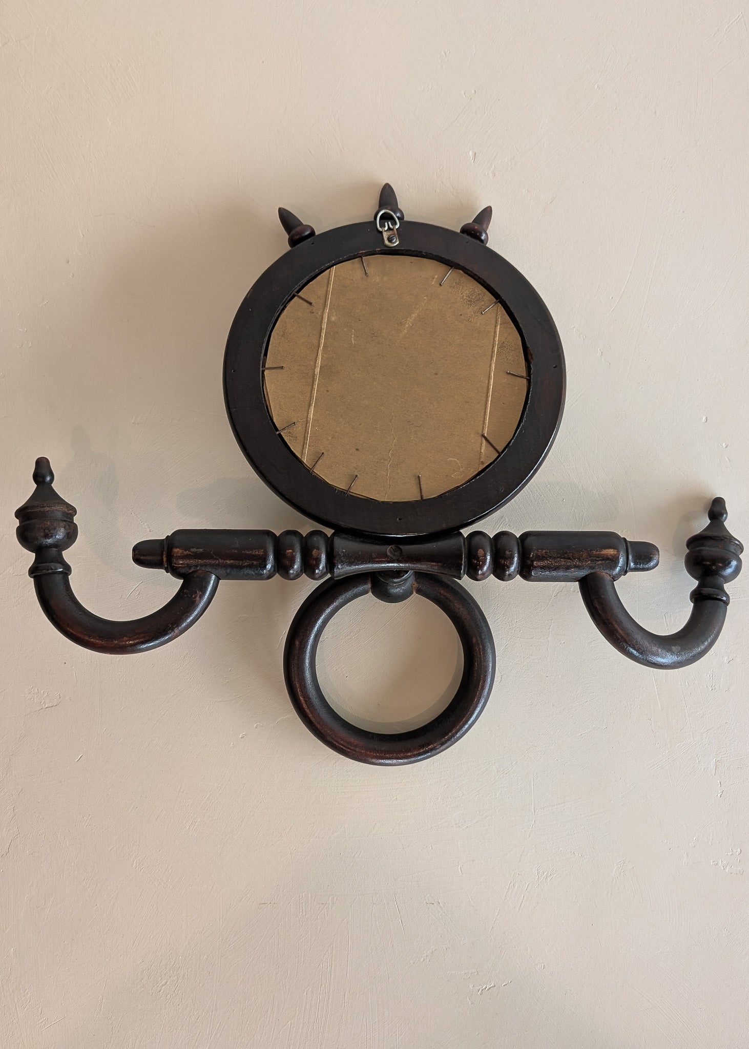 Unique Antique Victorian Gothic Dark Wooden Adjustable Coat Rack with Mirror and Hook