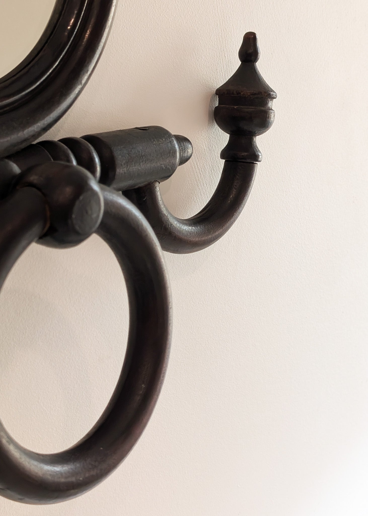 Unique Antique Victorian Gothic Dark Wooden Adjustable Coat Rack with Mirror and Hook