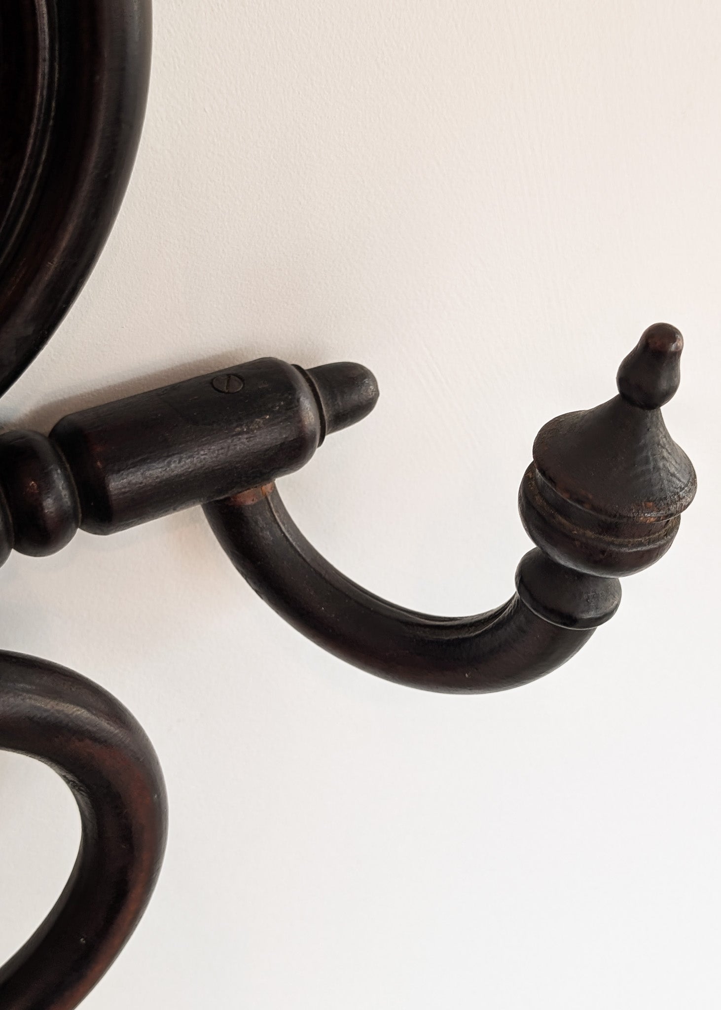 Unique Antique Victorian Gothic Dark Wooden Adjustable Coat Rack with Mirror and Hook