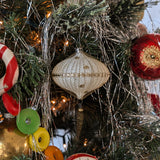 Set of 5 Vintage Midcentury West Germany Mica-Covered Spun Wire Glass Ornaments with Gold Foil Star Detailing