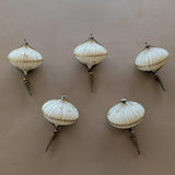 Set of 5 Vintage Midcentury West Germany Mica-Covered Spun Wire Glass Ornaments with Gold Foil Star Detailing