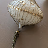 Set of 5 Vintage Midcentury West Germany Mica-Covered Spun Wire Glass Ornaments with Gold Foil Star Detailing