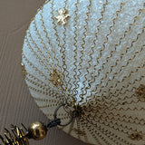 Set of 5 Vintage Midcentury West Germany Mica-Covered Spun Wire Glass Ornaments with Gold Foil Star Detailing