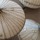 Set of 5 Vintage Midcentury West Germany Mica-Covered Spun Wire Glass Ornaments with Gold Foil Star Detailing