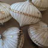 Set of 5 Vintage Midcentury West Germany Mica-Covered Spun Wire Glass Ornaments with Gold Foil Star Detailing