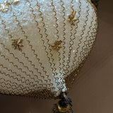 Set of 5 Vintage Midcentury West Germany Mica-Covered Spun Wire Glass Ornaments with Gold Foil Star Detailing