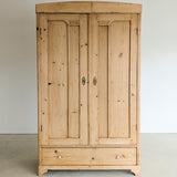 Antique European Light Pine Cabinet with Hand-Carved Detailing and Bottom Drawer