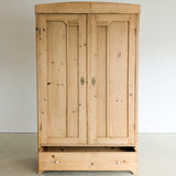 Antique European Light Pine Cabinet with Hand-Carved Detailing and Bottom Drawer