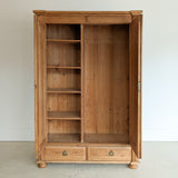 Handsome Antique European Pine Two-Door Cabinet with Bottom Drawer and Skeleton Key