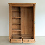 Handsome Antique European Pine Two-Door Cabinet with Bottom Drawer and Skeleton Key