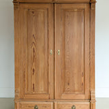 Handsome Antique European Pine Two-Door Cabinet with Bottom Drawer and Skeleton Key