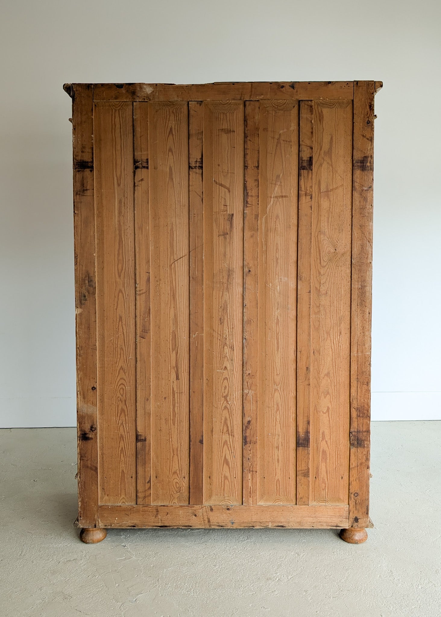 Handsome Antique European Pine Two-Door Cabinet with Bottom Drawer and Skeleton Key