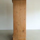 Handsome Antique European Pine Two-Door Cabinet with Bottom Drawer and Skeleton Key