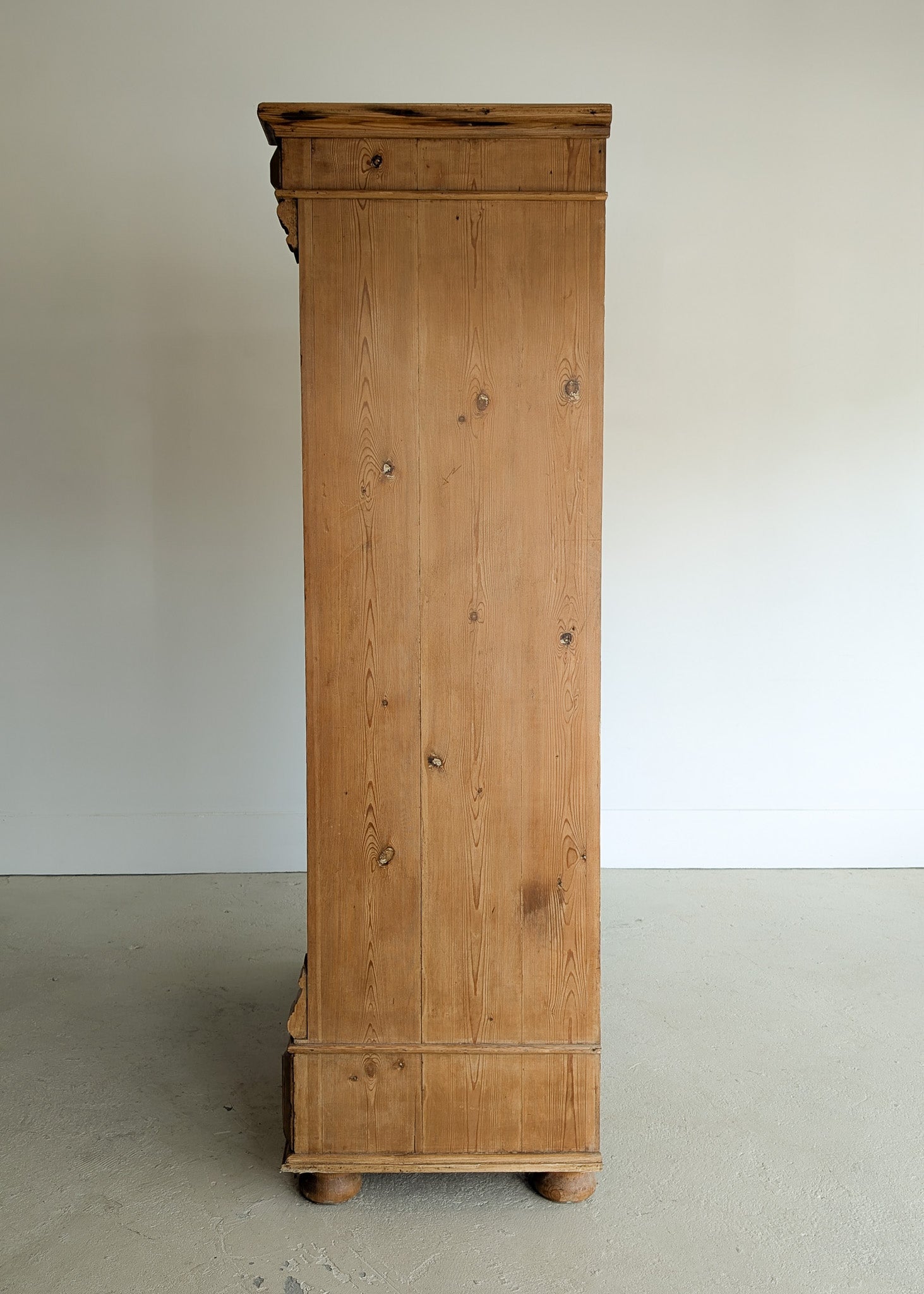 Handsome Antique European Pine Two-Door Cabinet with Bottom Drawer and Skeleton Key