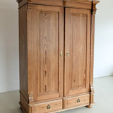 Handsome Antique European Pine Two-Door Cabinet with Bottom Drawer and Skeleton Key