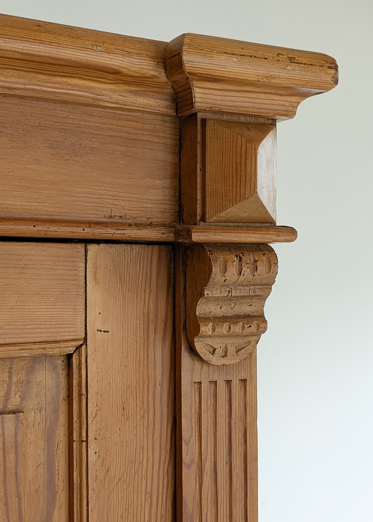 Handsome Antique European Pine Two-Door Cabinet with Bottom Drawer and Skeleton Key