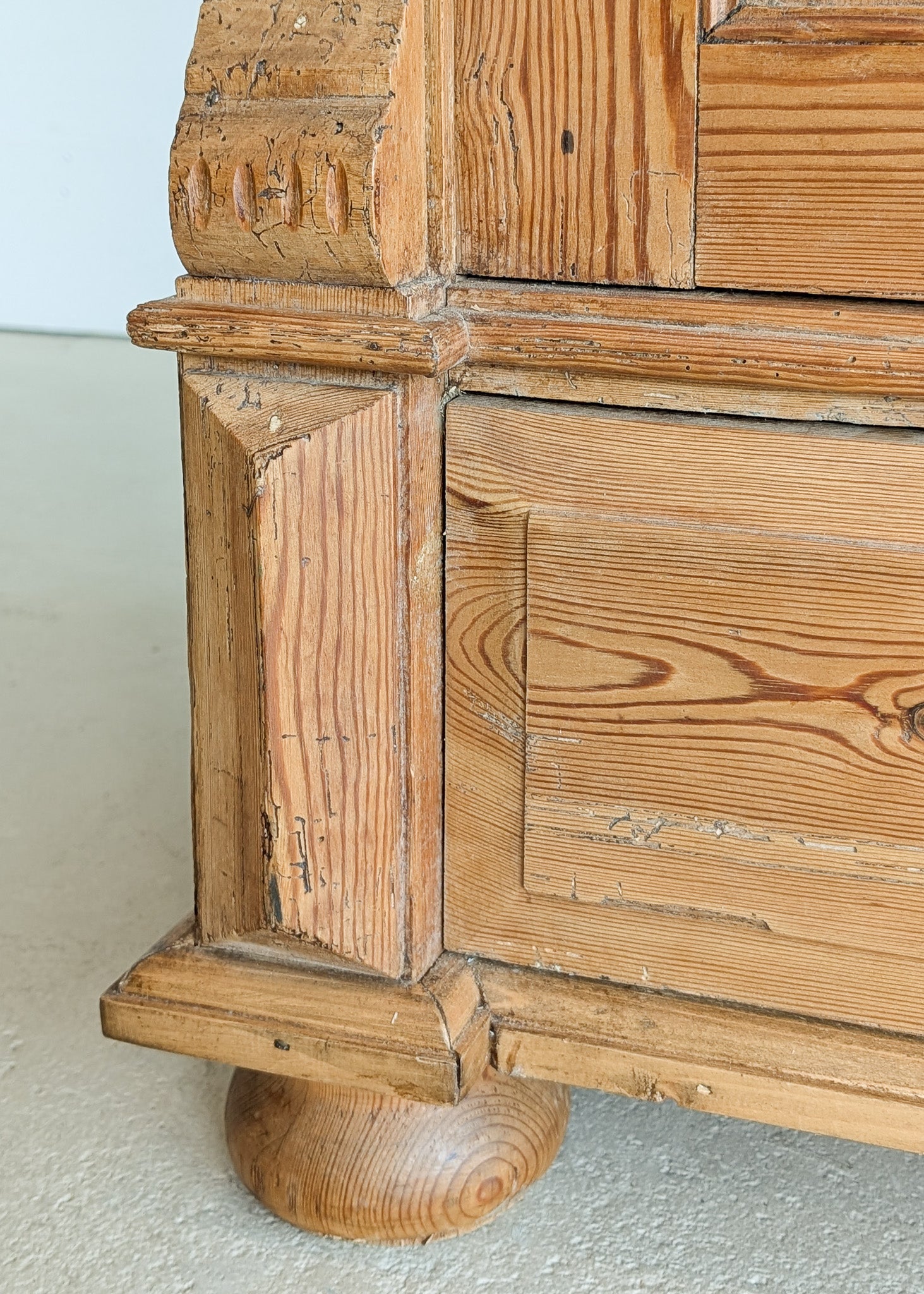 Handsome Antique European Pine Two-Door Cabinet with Bottom Drawer and Skeleton Key