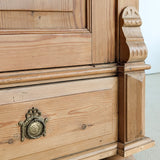 Handsome Antique European Pine Two-Door Cabinet with Bottom Drawer and Skeleton Key