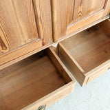 Handsome Antique European Pine Two-Door Cabinet with Bottom Drawer and Skeleton Key